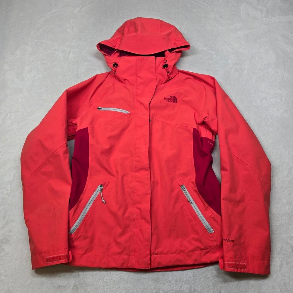 The North Face Hyvent Jacket‎ Womens Small Peach Orange Hood Rain Windbreaker